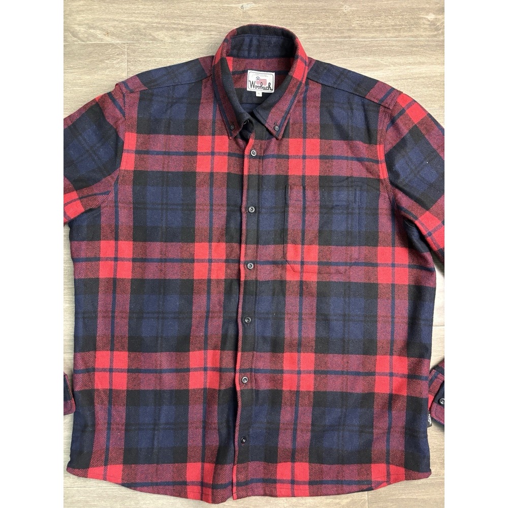 Vintage Woolrich Red Plaid Wool Button Shirt Hunting Made In USA Size Xl